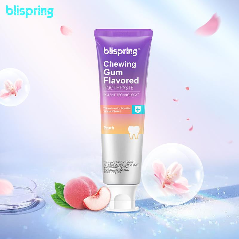 Blispring Peach Chewing Gum Toothpaste - Brightening Oral Care for Sensitive Teeth, Removes Stains & Freshens Breath with a Delicious Peach Flavor