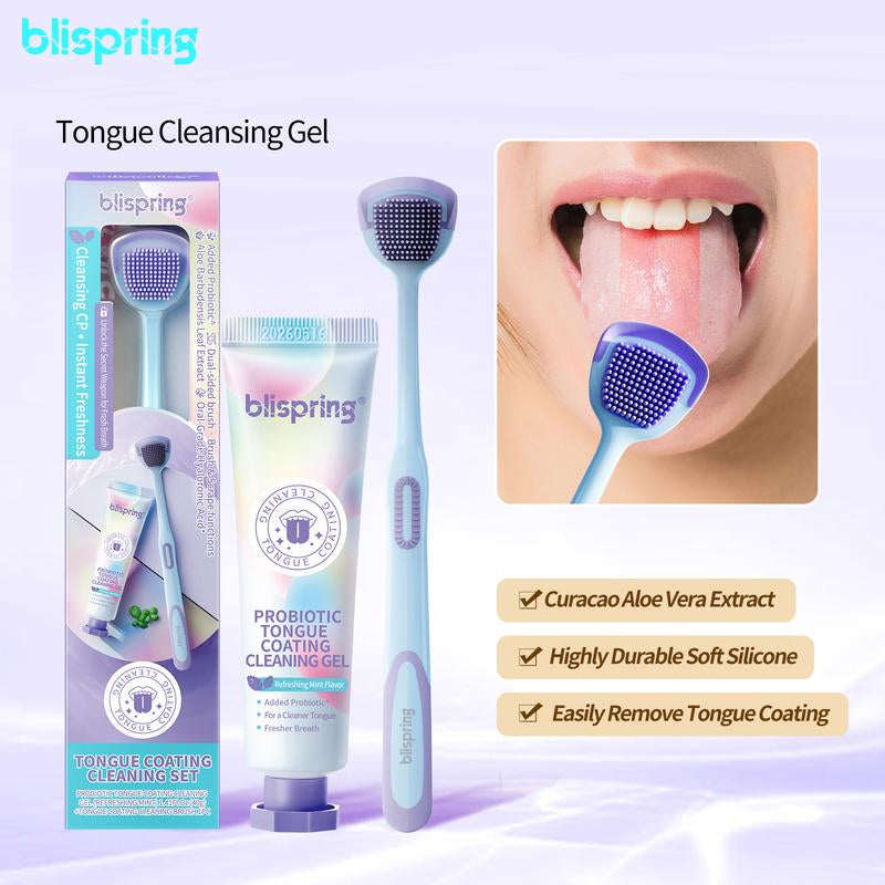 Blispring Tongue Scraper and Cleaning Gel Set | Targets Bad Breath at the Source, Ultimate Fresh Breath Routine (Scraper & Gel Bundle) Oral 1 Pcs