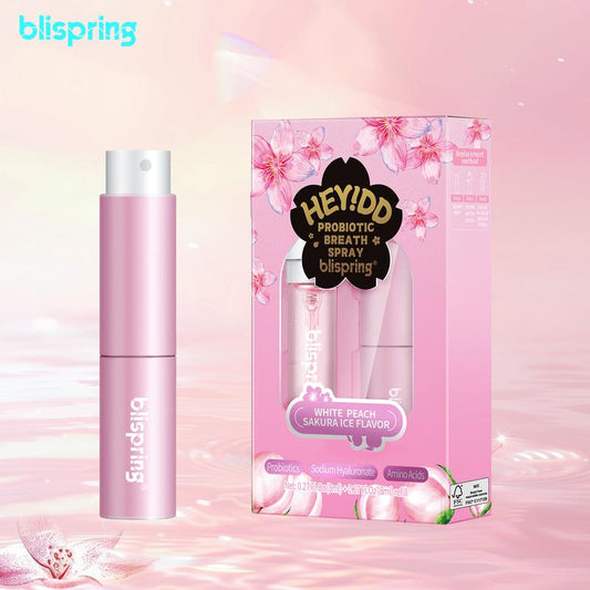 Blispring HEY!DD Probiotic Breath Spray - Fruity Floral Peach Blossom Flavor for Gentle Hydration and Lasting Freshness on the Go