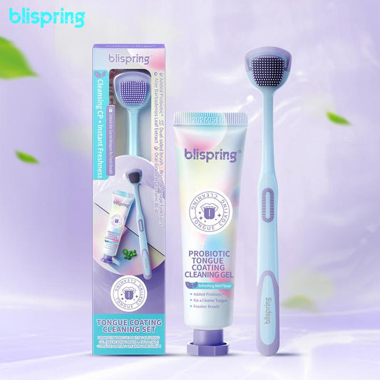 Blispring Probiotic Tongue Cleaning Gel & Soft Silicone Tongue Scraper for Adults ,Fresher Breath Oral Hygiene Kit，Durable Tongue Cleaning Tool with Tongue Brush, Hygiene Products for Daily Oral Care Cleaning Kit
