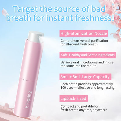 Blispring HEY!DD Probiotic Breath Spray - Fruity Floral Peach Blossom Flavor for Gentle Hydration and Lasting Freshness on the Go